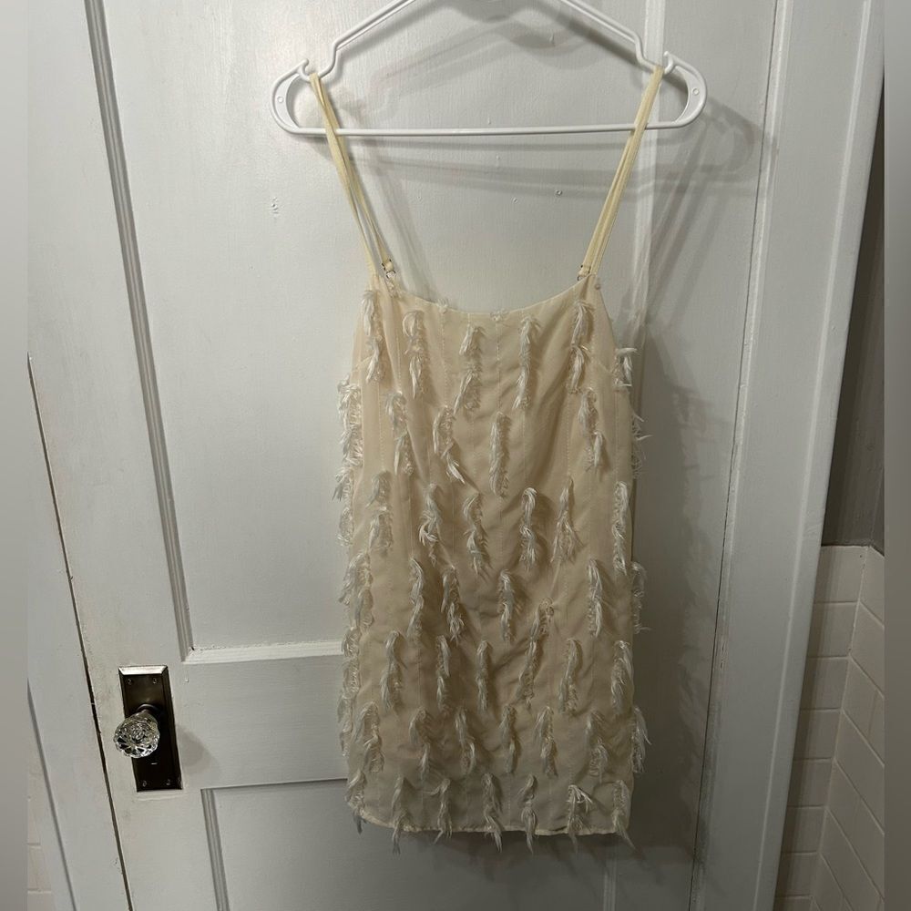Cream Feathered Slip Dress